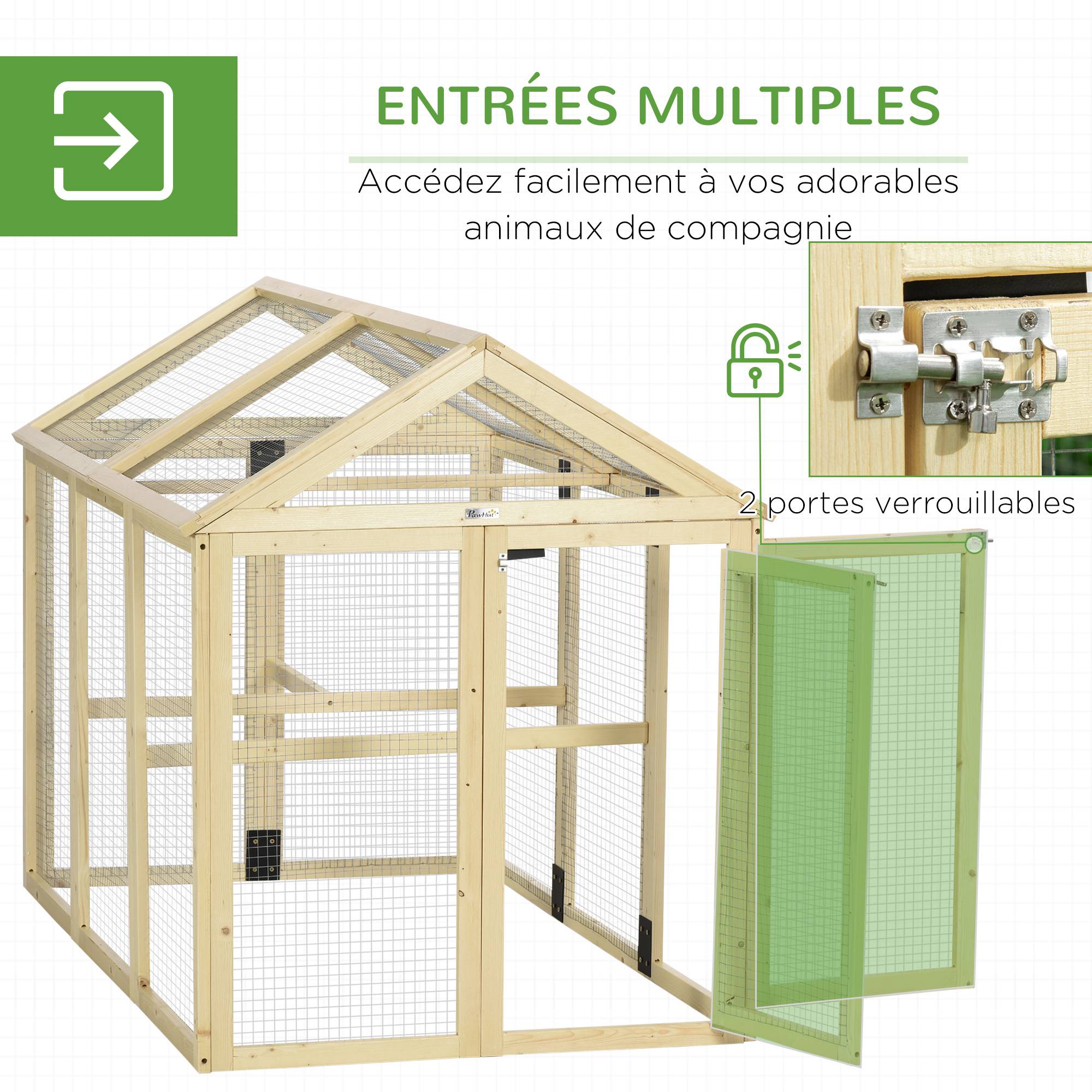 Enclos poulailler en bois cage à poules parc grillagé 140 x 88,5 x 106 cm naturel - Image 7