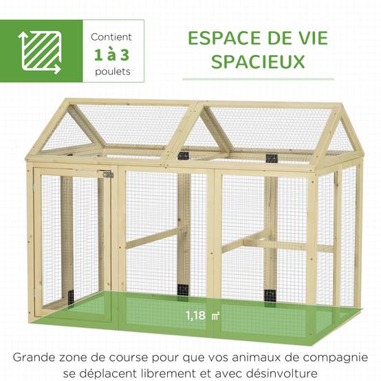 Enclos poulailler en bois cage à poules parc grillagé 140 x 88,5 x 106 cm naturel - Image 6