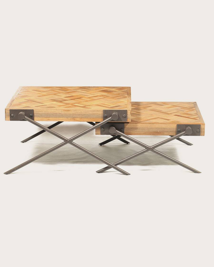 Loft - Table basse carrée gigogne en teck motif chevron - UNIQKA - Imagen 3