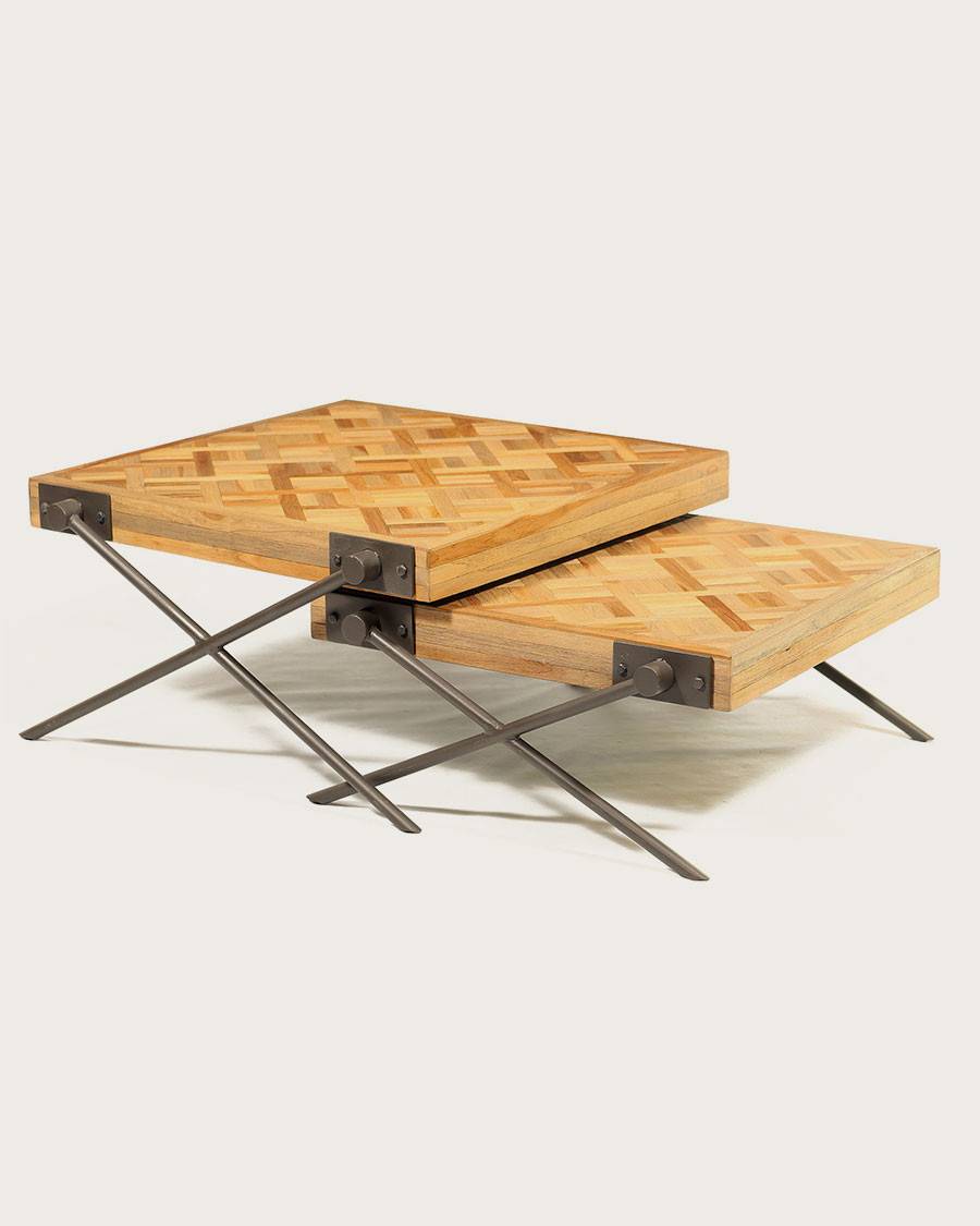 Loft - Table basse carrée gigogne en teck motif chevron - UNIQKA - Imagen 1
