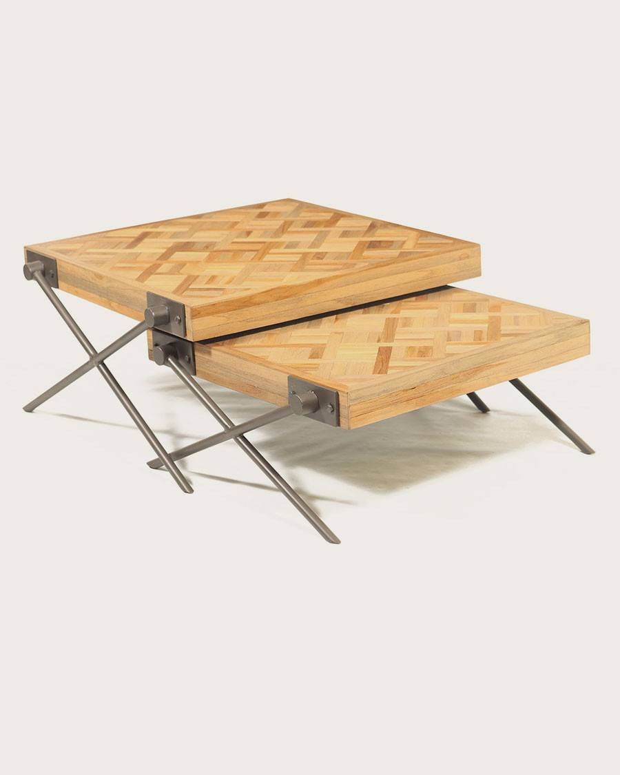 Loft - Table basse carrée gigogne en teck motif chevron - UNIQKA - Imagen 4