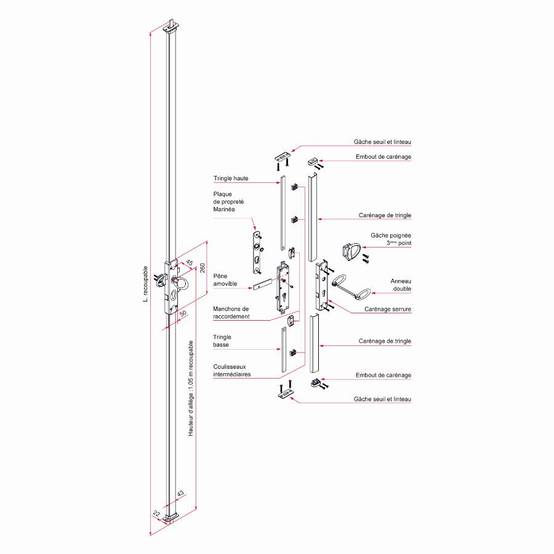 Serrure multipoints Multireverso TIRARD pour volet et porte garage - Alu blanc - Carré 7 Profil EU - WG591010Q - Image 2