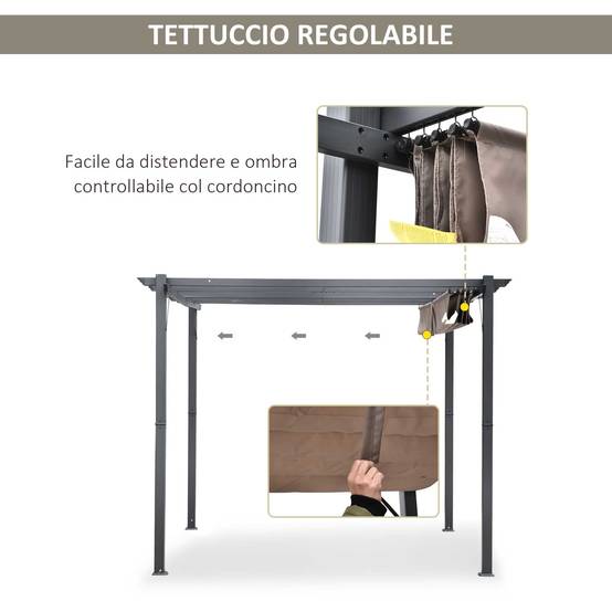 Pergola de Jardin Aluminium Terrasse Toit Coulissant Anti-UV 3x3m Gris - ComfortXL Outdoor Living - Image 6