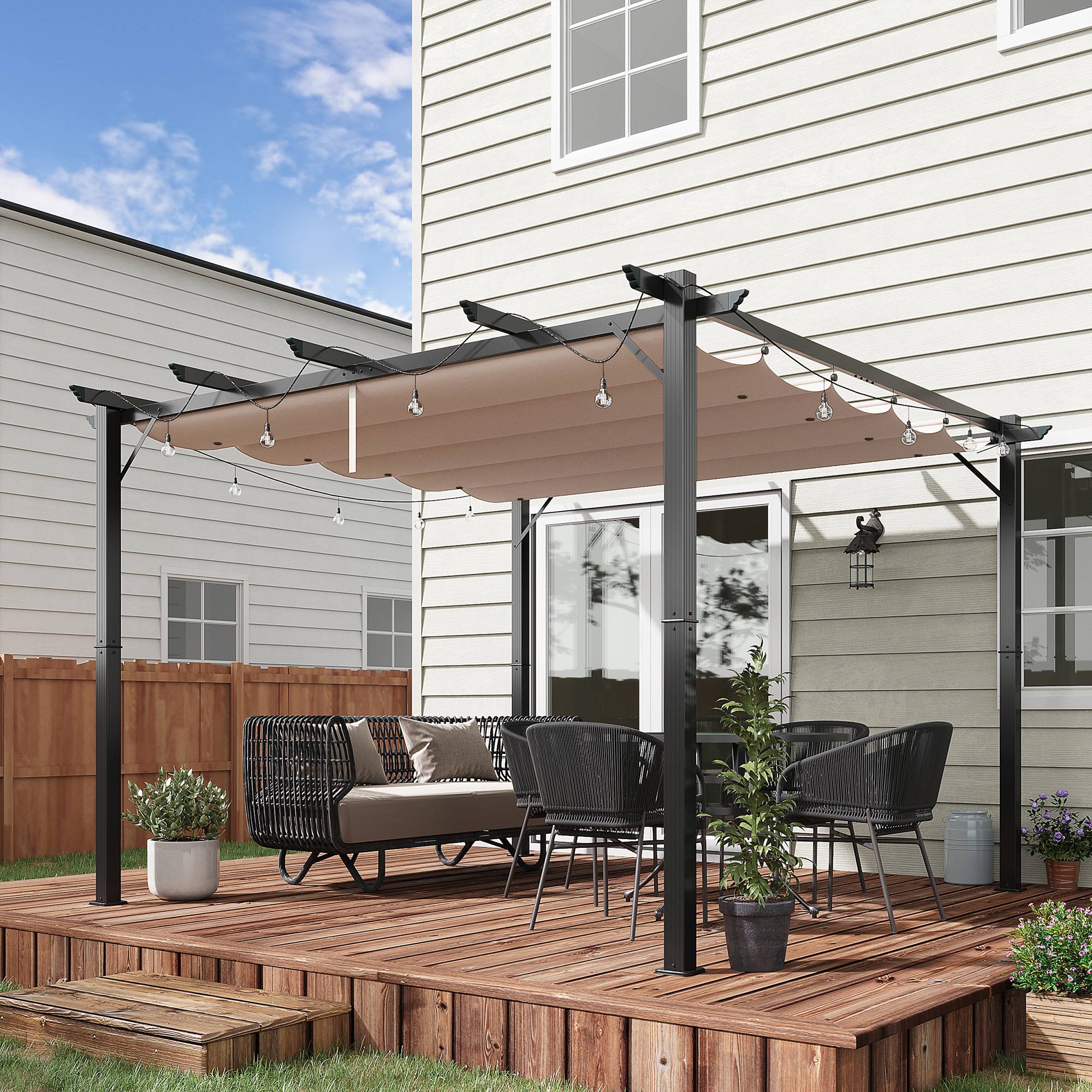 Pergola de Jardin Aluminium Terrasse Toit Coulissant Anti-UV 3x3m Gris - ComfortXL Outdoor Living - Image 3