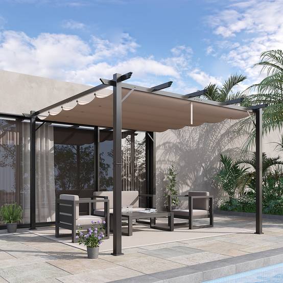 Pergola de Jardin Aluminium Terrasse Toit Coulissant Anti-UV 3x3m Gris - ComfortXL Outdoor Living - Image 4