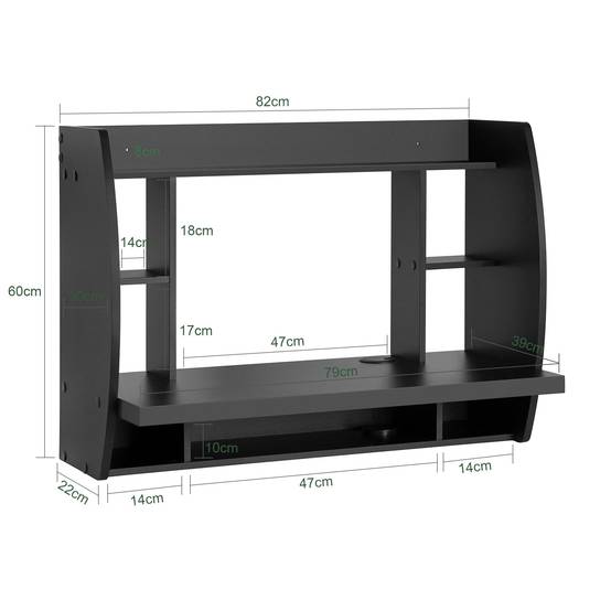 SoBuy Table Murale Bureau avec Étagère Intégrée et Armoire de Rangement, Fonctionnelle et Moderne, Noir, Modèle FWT18-Sch - Image 3