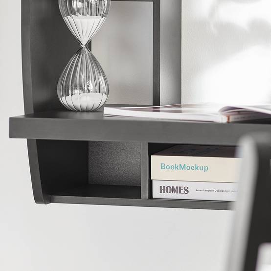 SoBuy Table Murale Bureau avec Étagère Intégrée et Armoire de Rangement, Fonctionnelle et Moderne, Noir, Modèle FWT18-Sch - Image 9