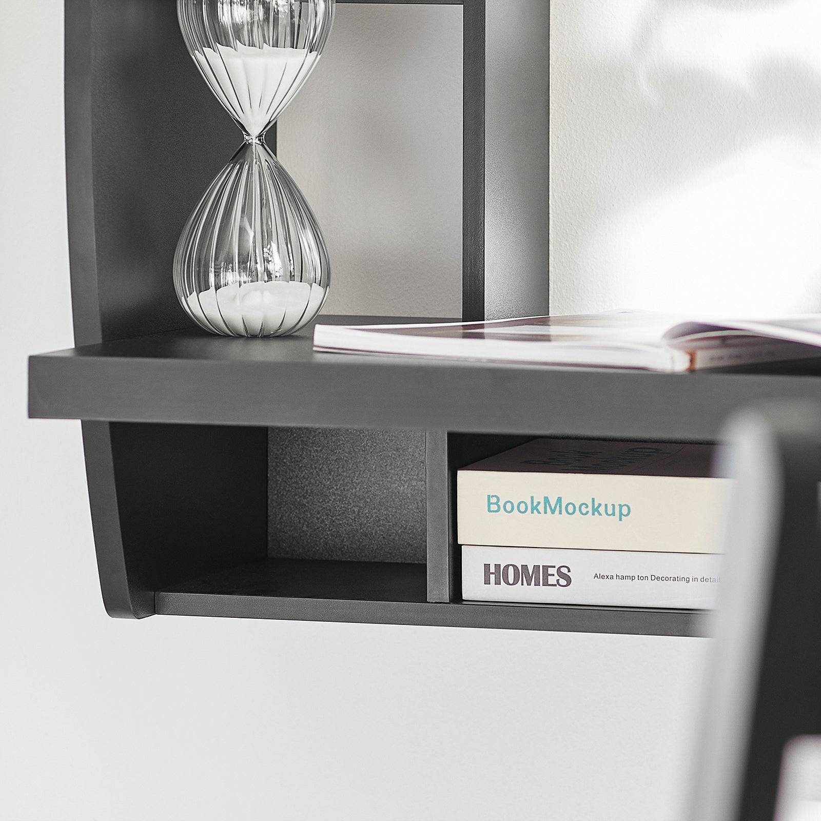SoBuy Table Murale Bureau avec Étagère Intégrée et Armoire de Rangement, Fonctionnelle et Moderne, Noir, Modèle FWT18-Sch - Image 9