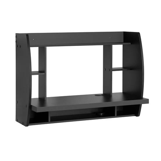 SoBuy Table Murale Bureau avec Étagère Intégrée et Armoire de Rangement, Fonctionnelle et Moderne, Noir, Modèle FWT18-Sch - Image 1