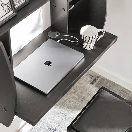SoBuy Table Murale Bureau avec Étagère Intégrée et Armoire de Rangement, Fonctionnelle et Moderne, Noir, Modèle FWT18-Sch - Image 5