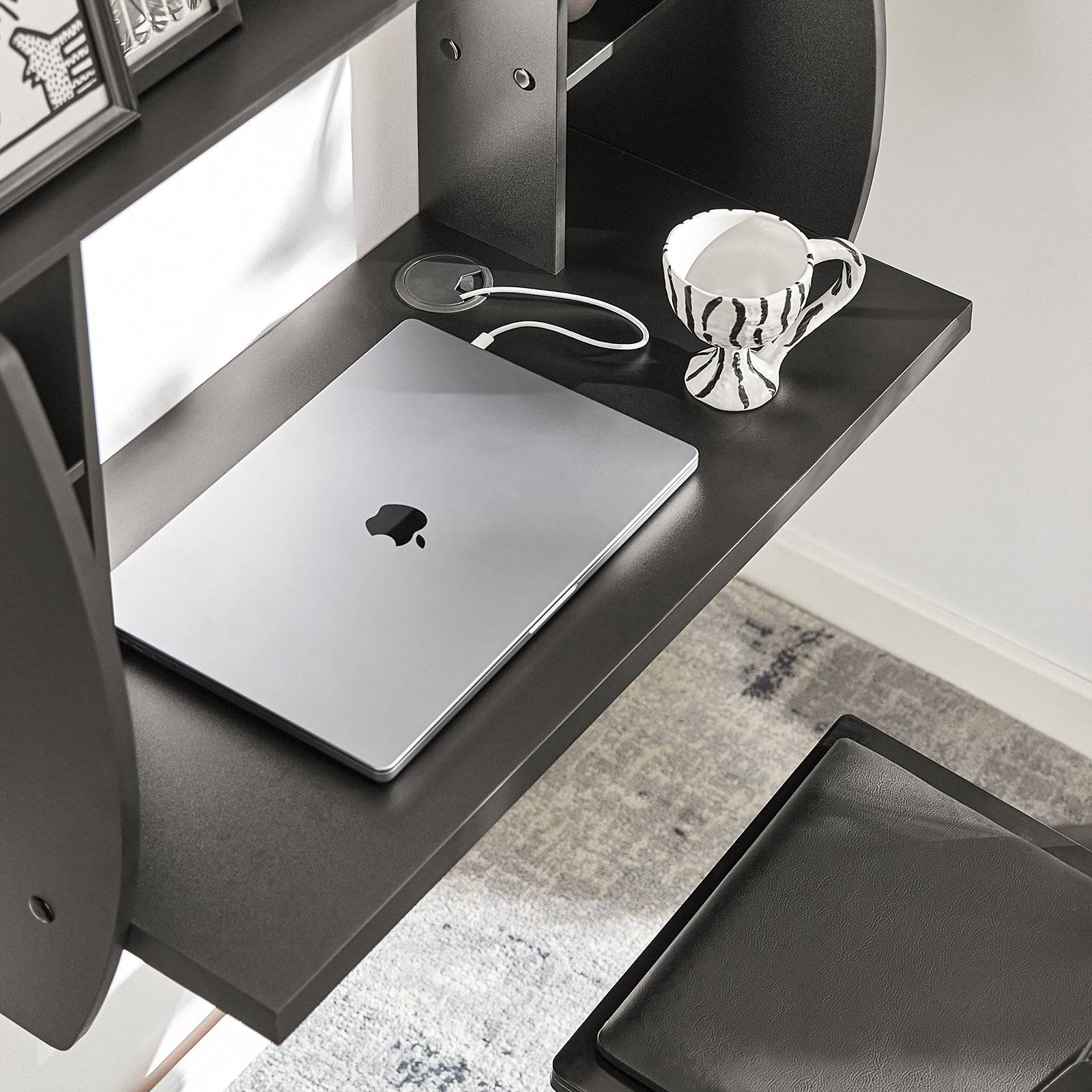 SoBuy Table Murale Bureau avec Étagère Intégrée et Armoire de Rangement, Fonctionnelle et Moderne, Noir, Modèle FWT18-Sch - Image 5