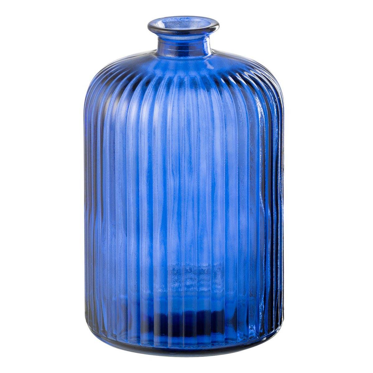 Vase Bouteille en Verre "Stripe" 23cm Bleu - Image 1
