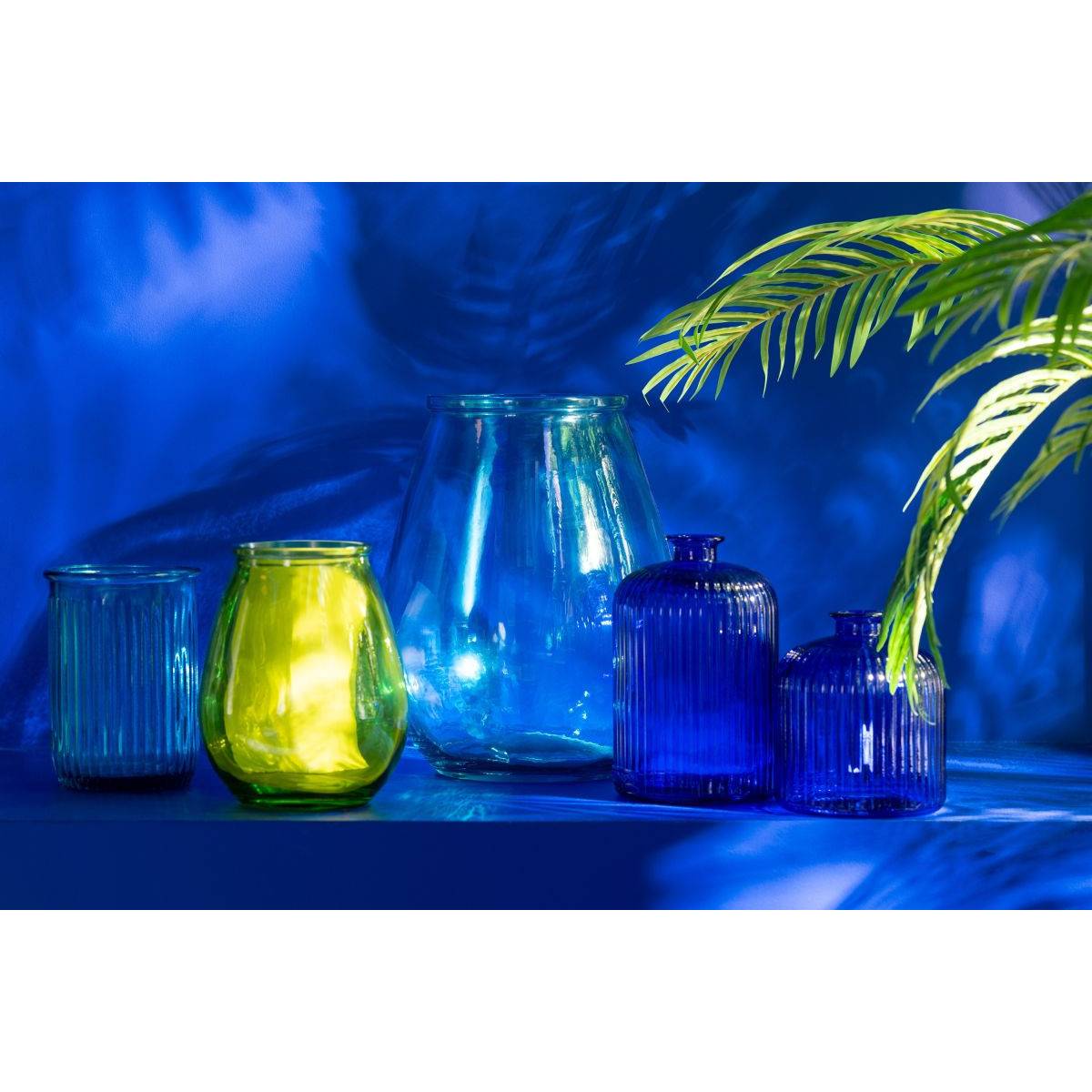 Vase Bouteille en Verre "Stripe" 23cm Bleu - Image 4