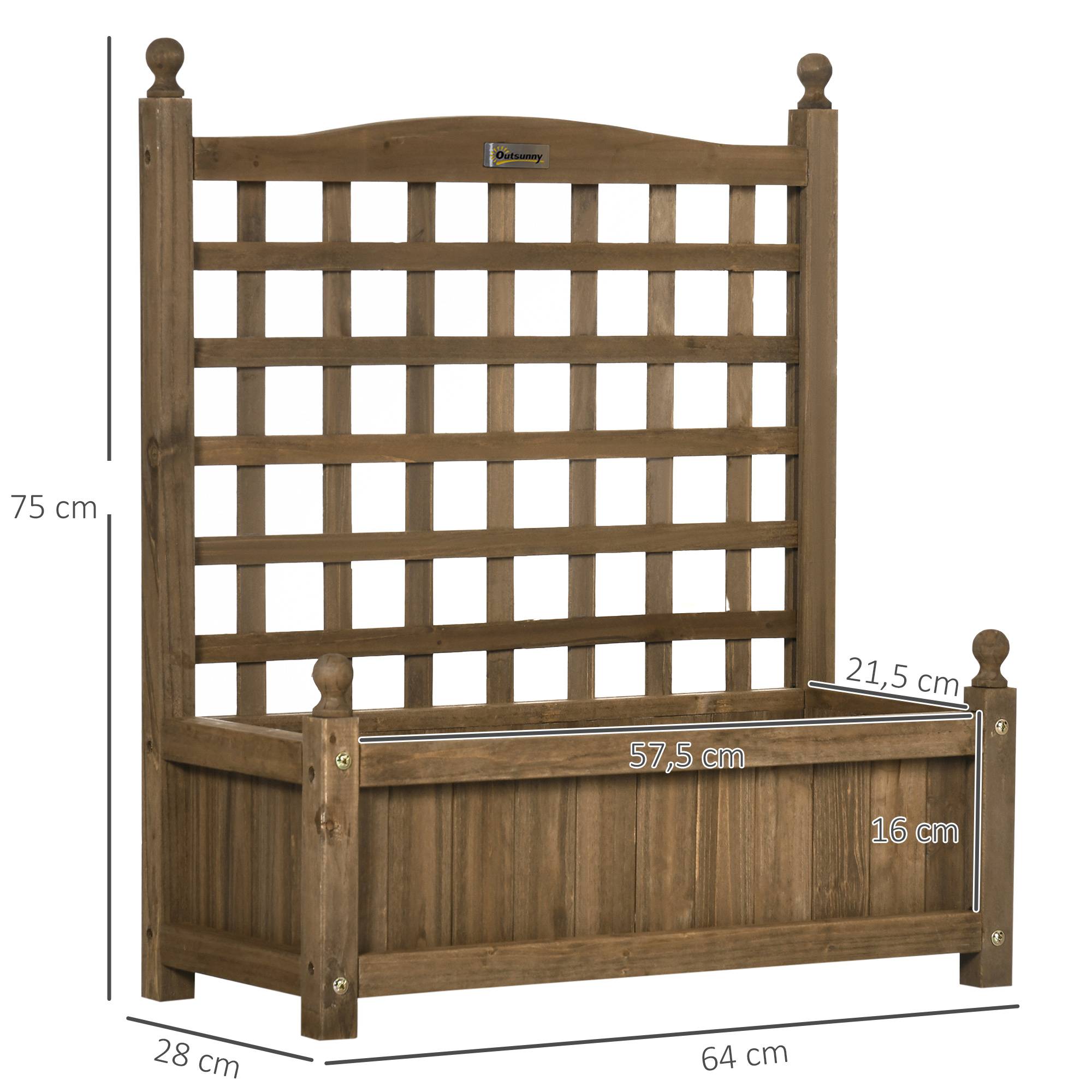 Jardinière avec treillis bois massif naturel 64 x 28 x 75 cm - PANGIVO - Image 5