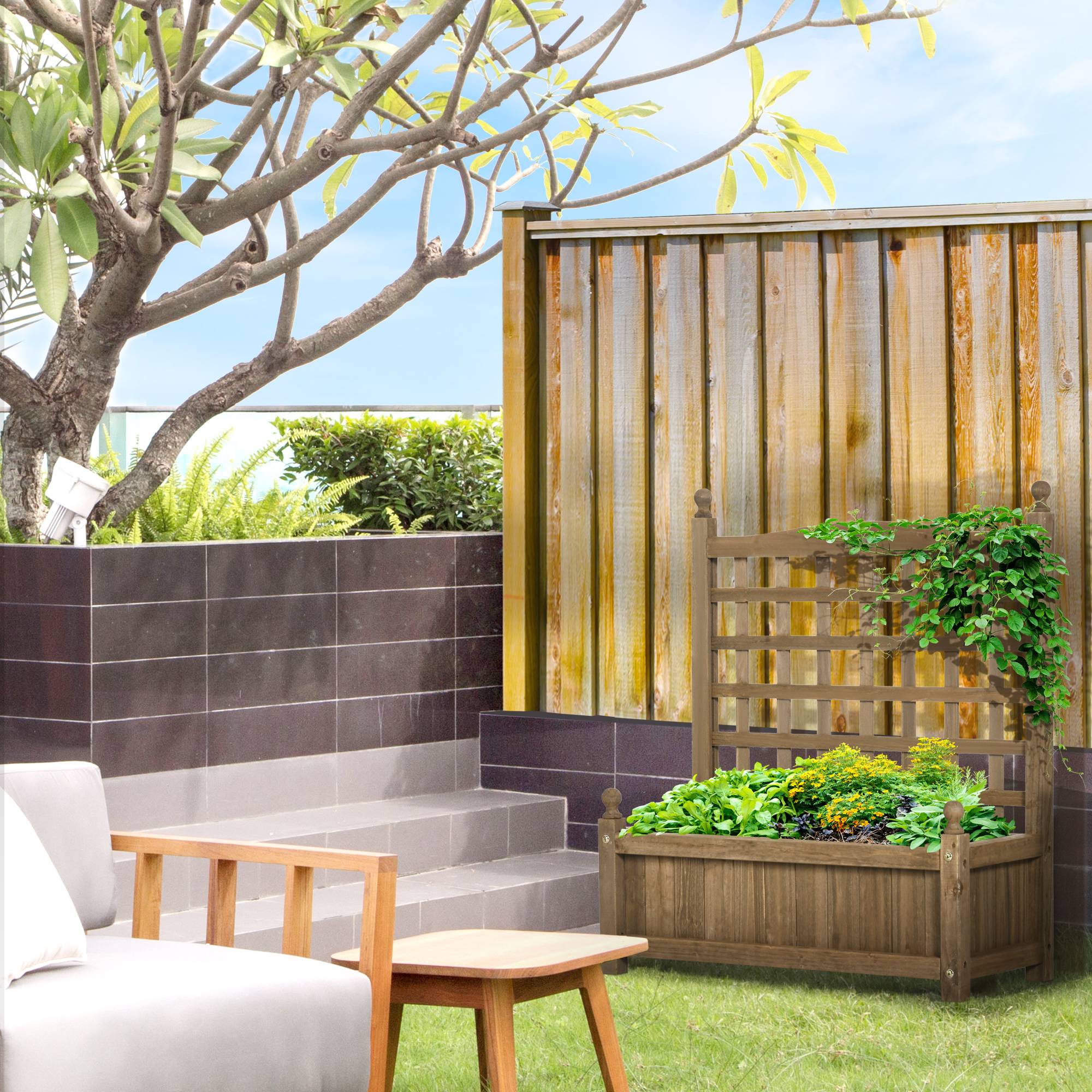 Jardinière avec treillis bois massif naturel 64 x 28 x 75 cm - PANGIVO - Image 4