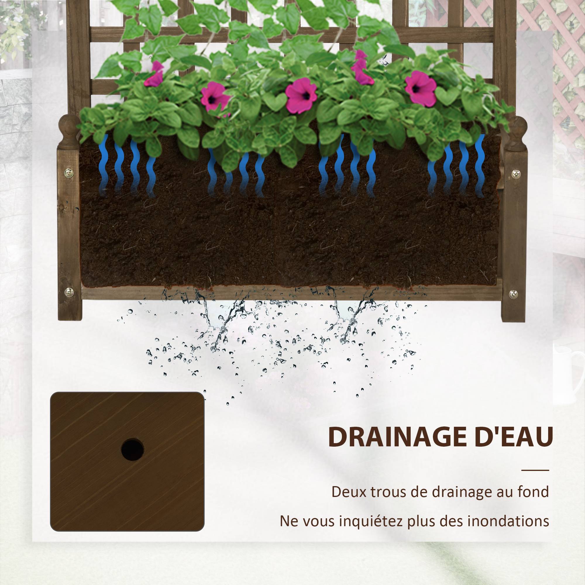 Jardinière avec treillis bois massif naturel 64 x 28 x 75 cm - PANGIVO - Image 7