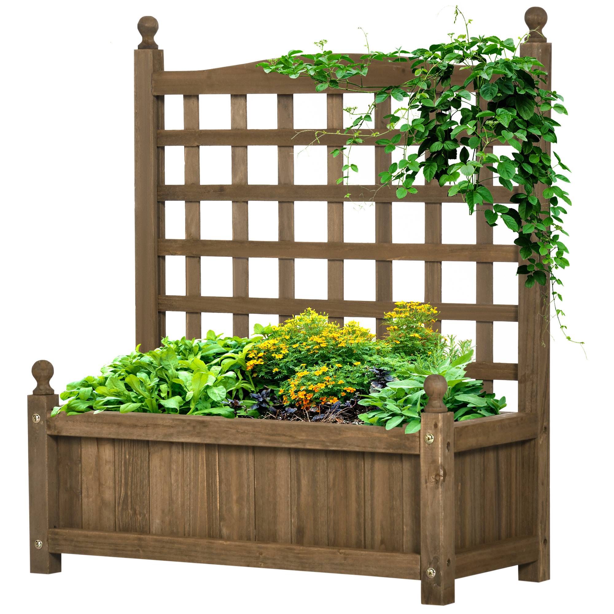 Jardinière avec treillis bois massif naturel 64 x 28 x 75 cm - PANGIVO - Image 2