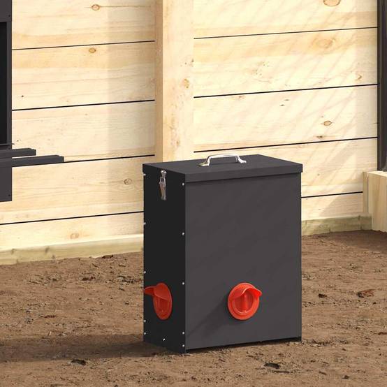 Lot de 2 Grandes Mangeoires Acier Poule 25kg Noir - ComfortXL Outdoor Living - Image 1