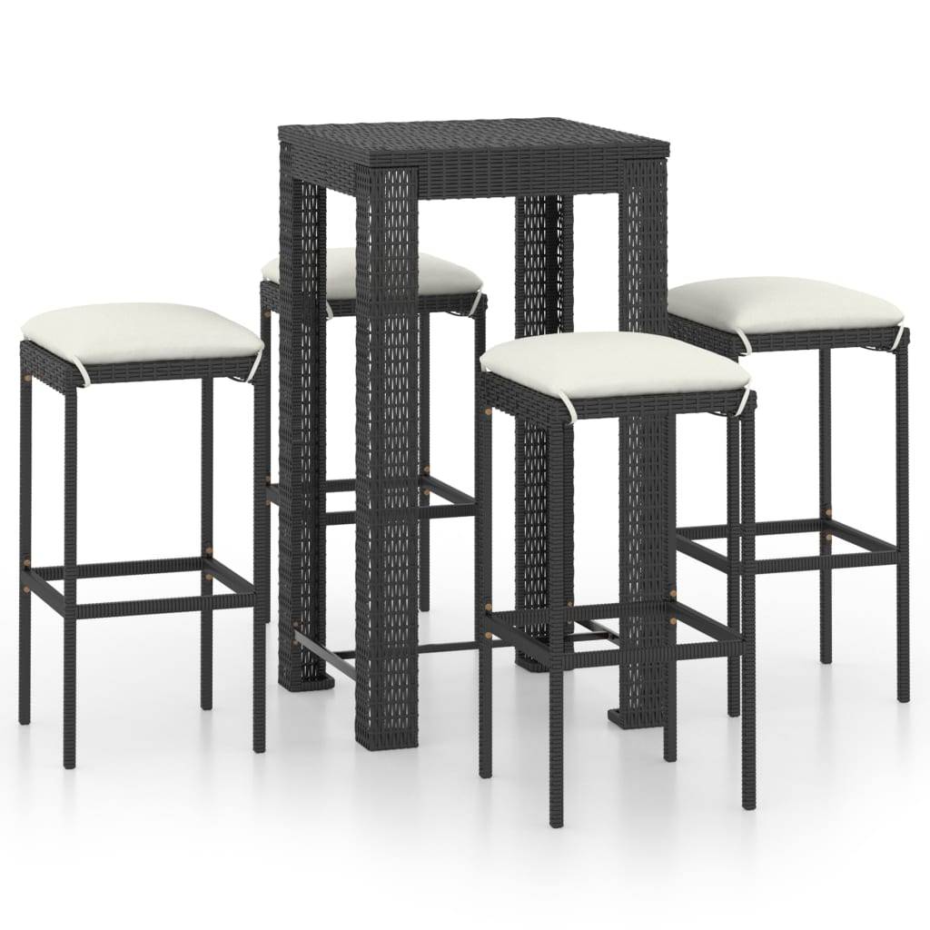 Helloshop26 - Ensemble de bar de jardin 5 pièces et coussins résine tressée noir - Imagen 1