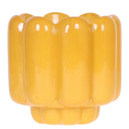 Cache-pot céramique brillant - allure rétro chic - Pot de 12cm - jaune - Image 1