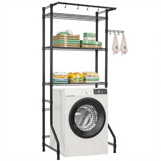 VEVOR Étagère rangement lave-linge/sèche-linge 3 niveaux, étendoir, gain place, noir. - Image 1