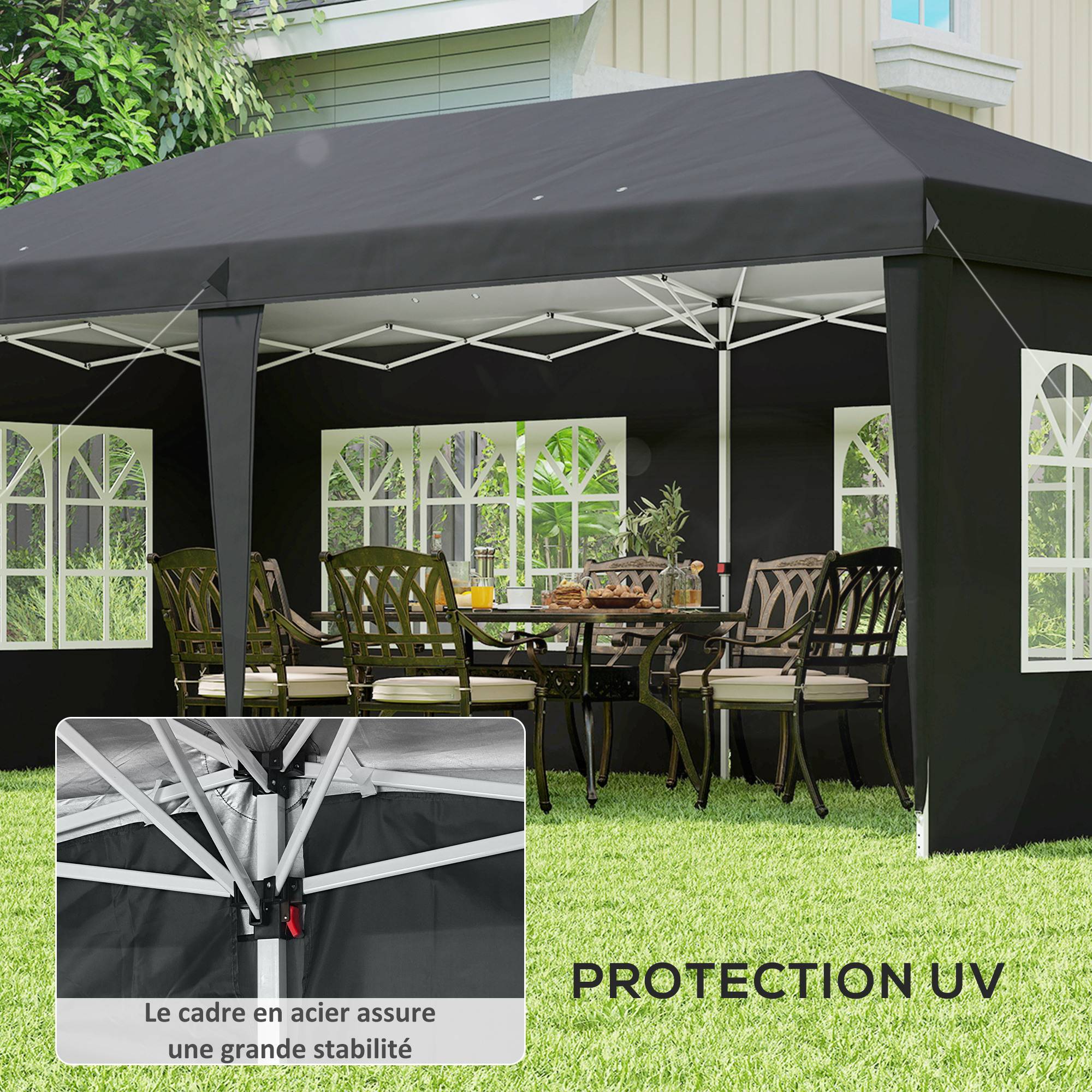 Tonnelle pliante polyester noir 585 x 295 x 270 cm - PANGIVO - Image 9