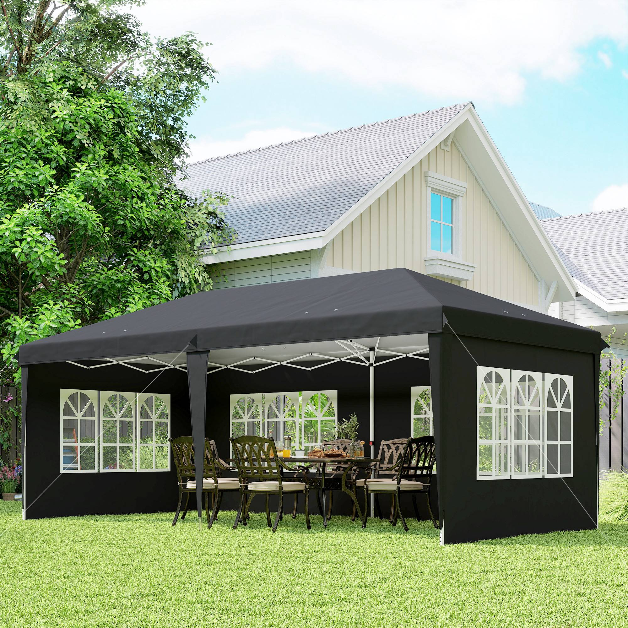 Tonnelle pliante polyester noir 585 x 295 x 270 cm - PANGIVO - Image 4