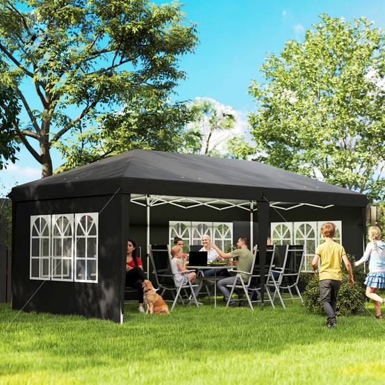 Tonnelle pliante polyester noir 585 x 295 x 270 cm - PANGIVO - Image 3