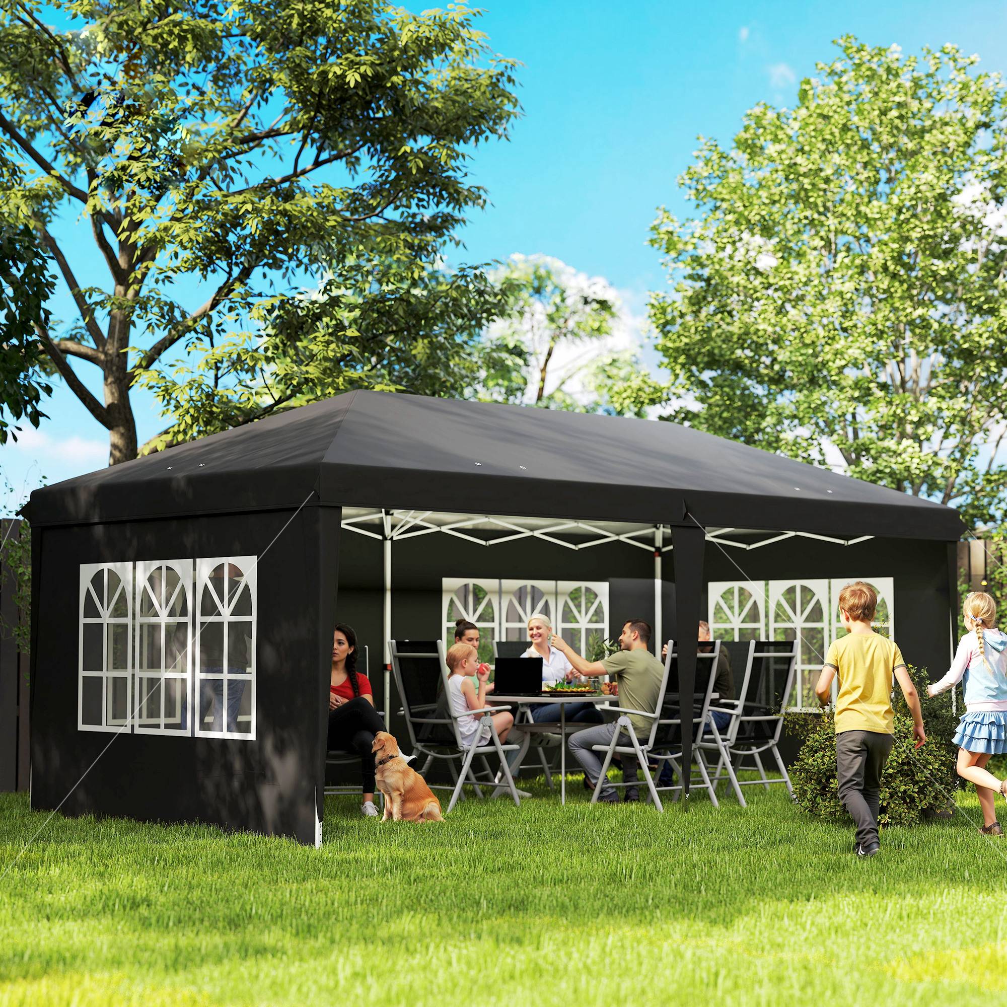 Tonnelle pliante polyester noir 585 x 295 x 270 cm - PANGIVO - Image 3