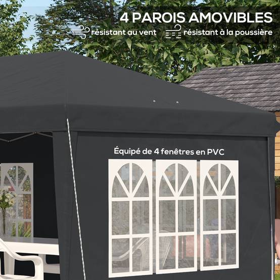 Tonnelle pliante polyester noir 585 x 295 x 270 cm - PANGIVO - Image 10