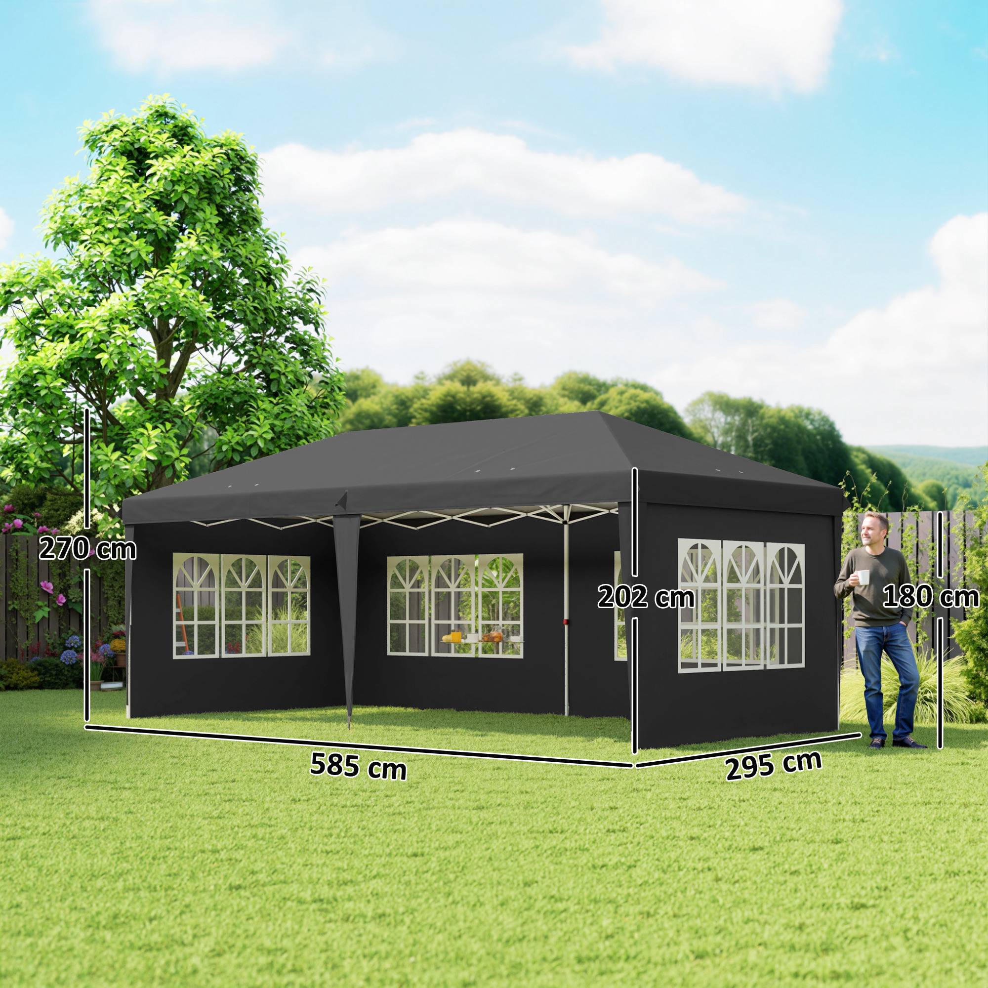Tonnelle pliante polyester noir 585 x 295 x 270 cm - PANGIVO - Image 5