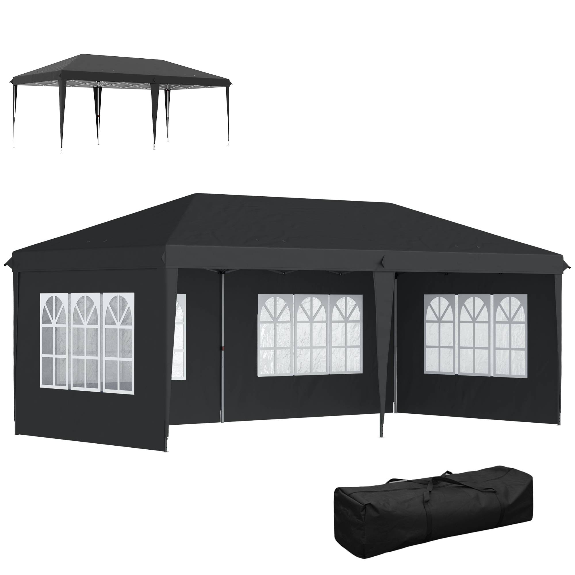 Tonnelle pliante polyester noir 585 x 295 x 270 cm - PANGIVO - Image 1