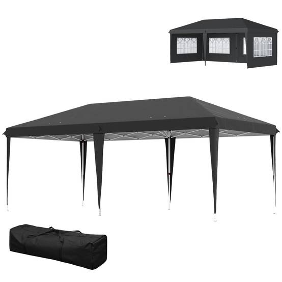 Tonnelle pliante polyester noir 585 x 295 x 270 cm - PANGIVO - Image 2
