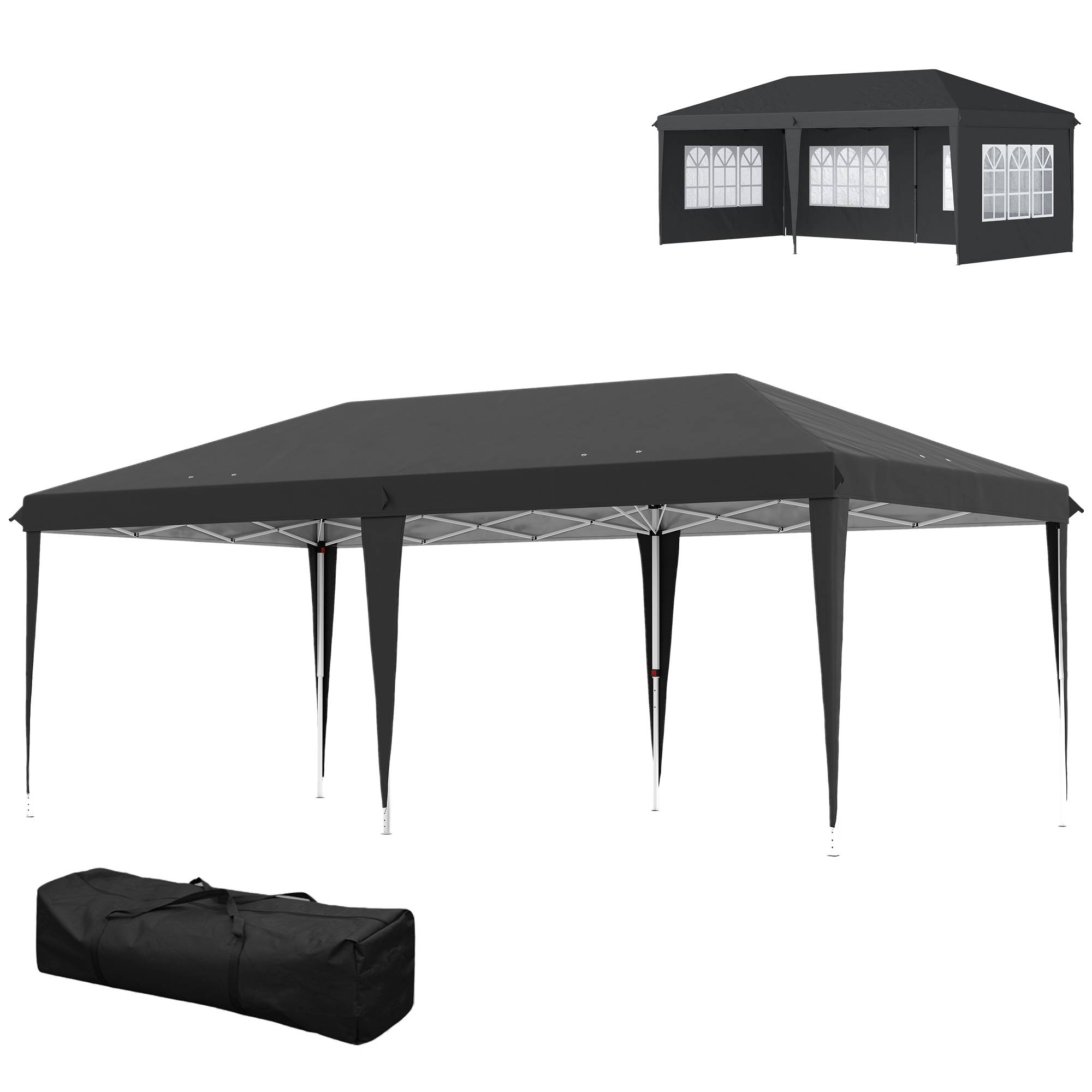 Tonnelle pliante polyester noir 585 x 295 x 270 cm - PANGIVO - Image 2
