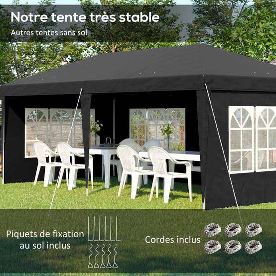 Tonnelle pliante polyester noir 585 x 295 x 270 cm - PANGIVO - Image 7