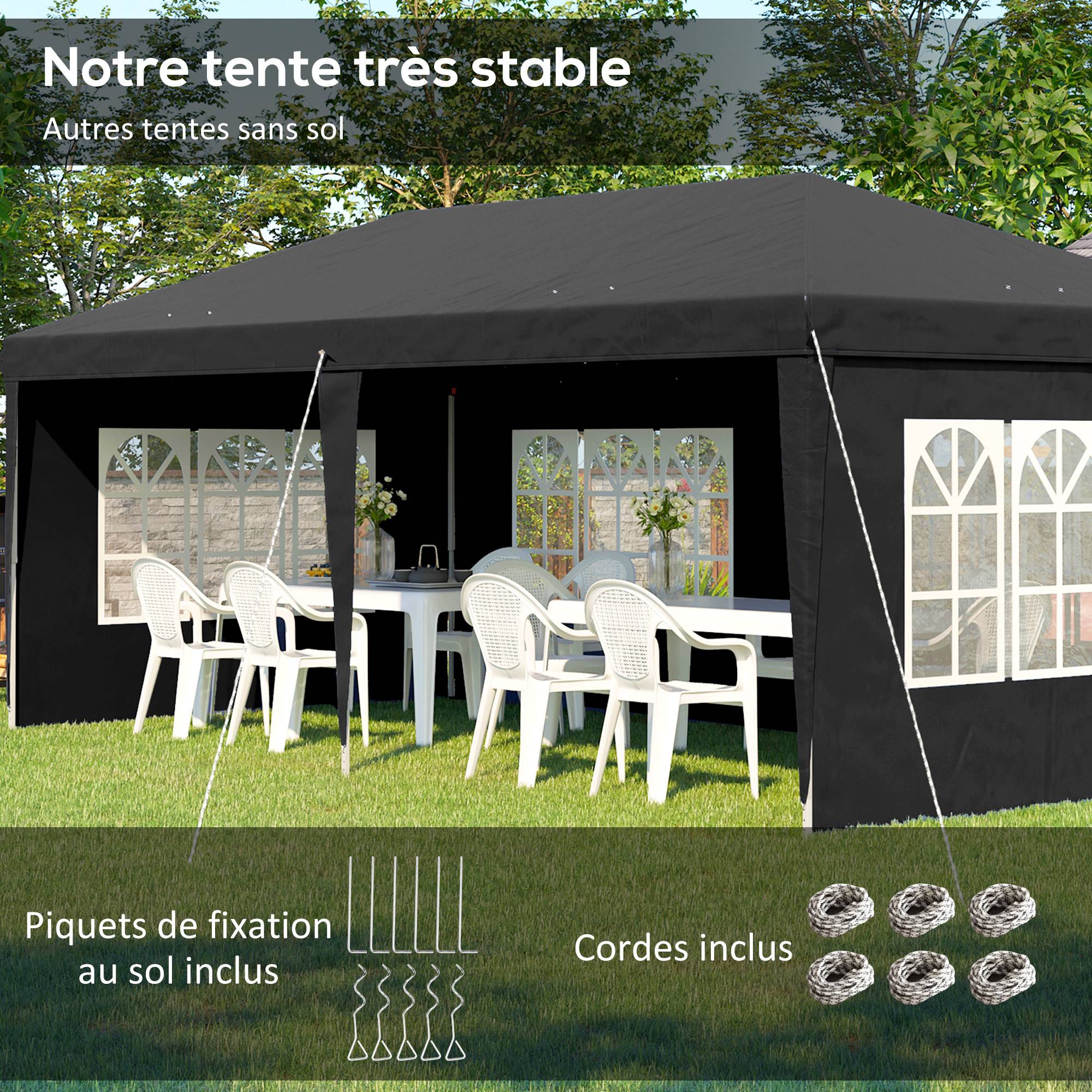 Tonnelle pliante polyester noir 585 x 295 x 270 cm - PANGIVO - Image 7