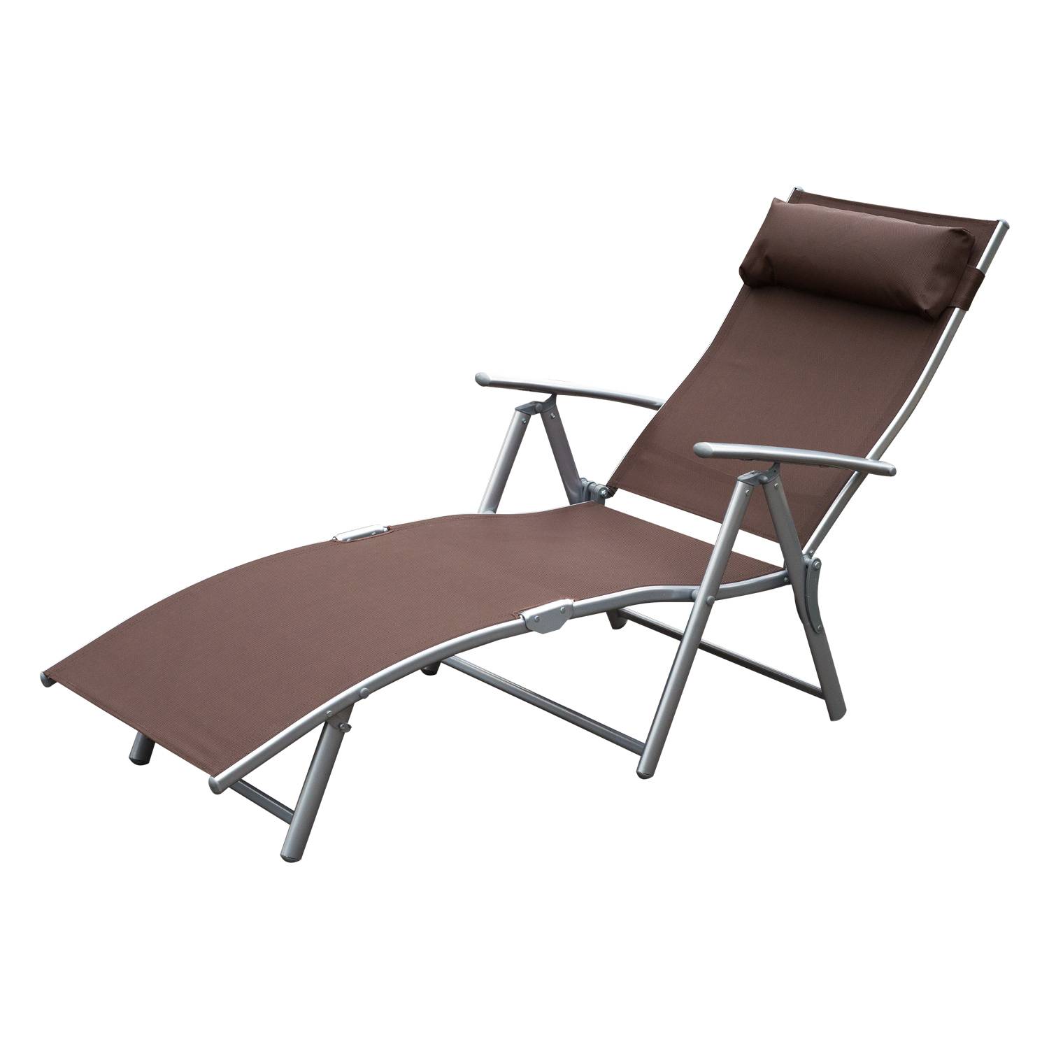 Outsunny - Bain de soleil pliable dossier inclinable multi-positions têtière fournie métal époxy textilène marron - Outsunny - Imagen 7
