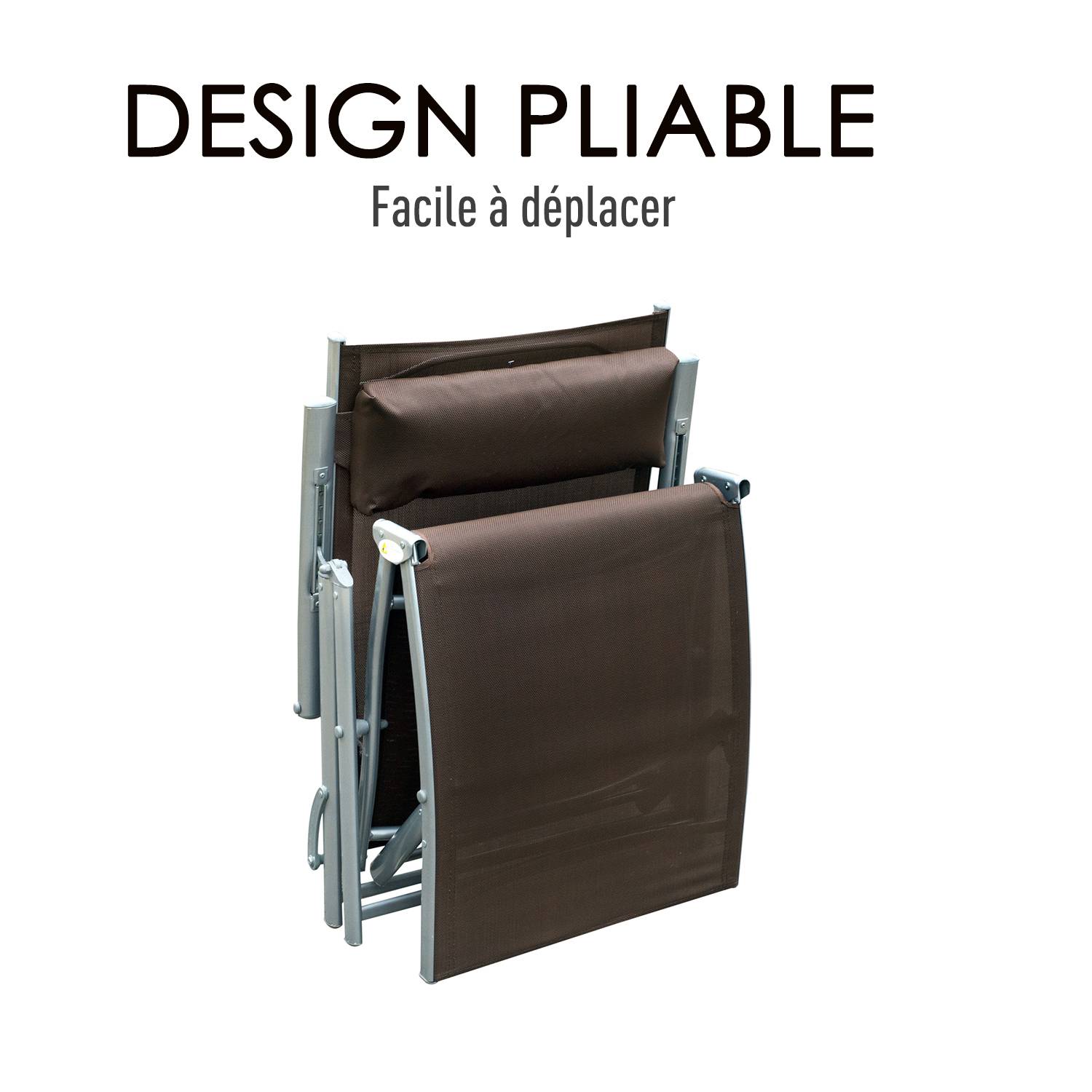 Outsunny - Bain de soleil pliable dossier inclinable multi-positions têtière fournie métal époxy textilène marron - Outsunny - Imagen 4
