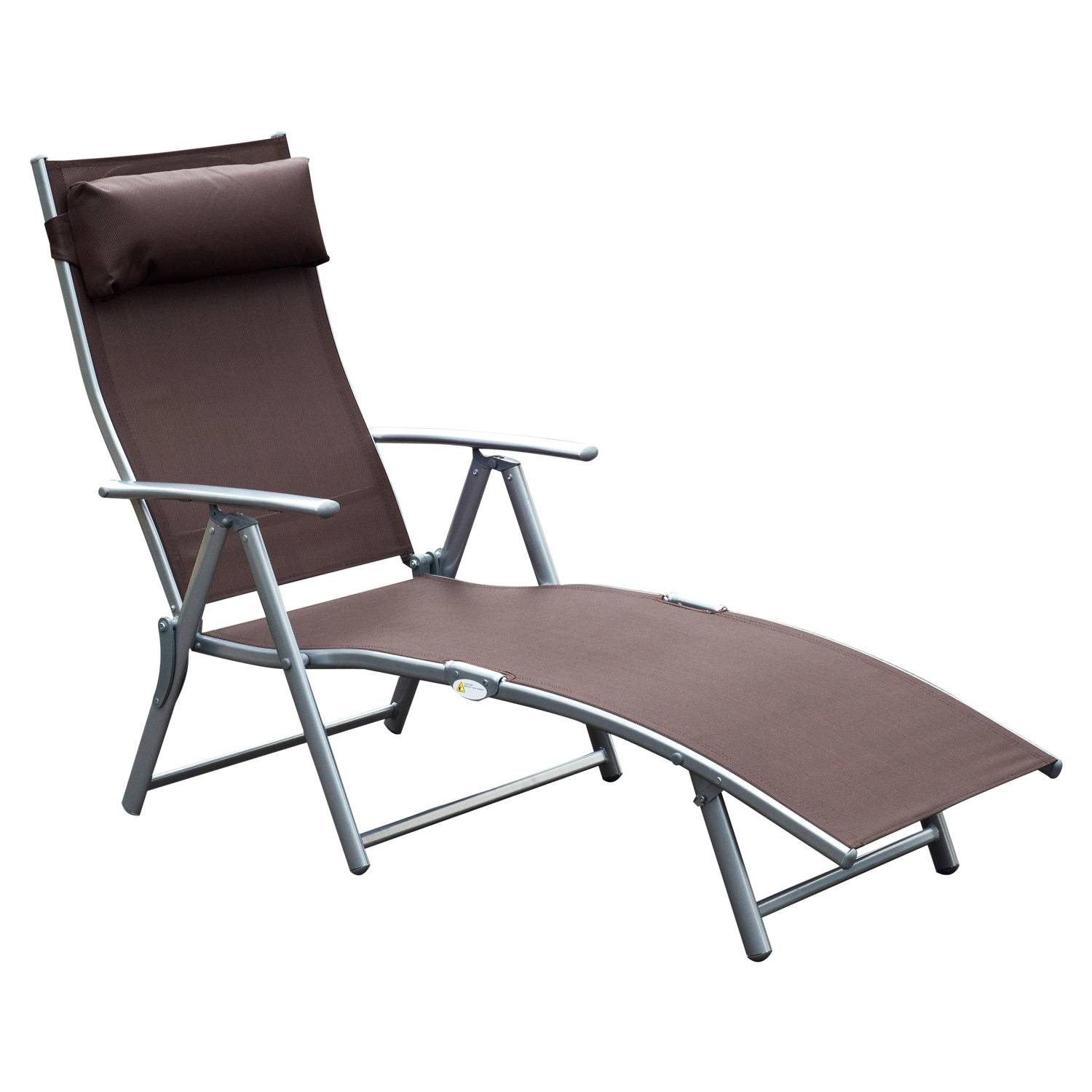 Outsunny - Bain de soleil pliable dossier inclinable multi-positions têtière fournie métal époxy textilène marron - Outsunny - Imagen 1