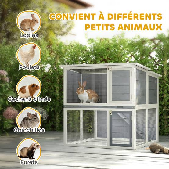 Sans Marque - Clapier lapin extérieur cage à lapin 2 étages spacieux toit double ouverture plateau amovible 98x95x102,5cm gris - Image 10