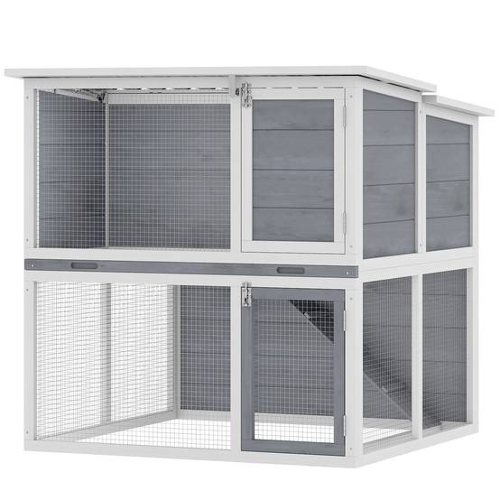 Sans Marque - Clapier lapin extérieur cage à lapin 2 étages spacieux toit double ouverture plateau amovible 98x95x102,5cm gris - Image 2