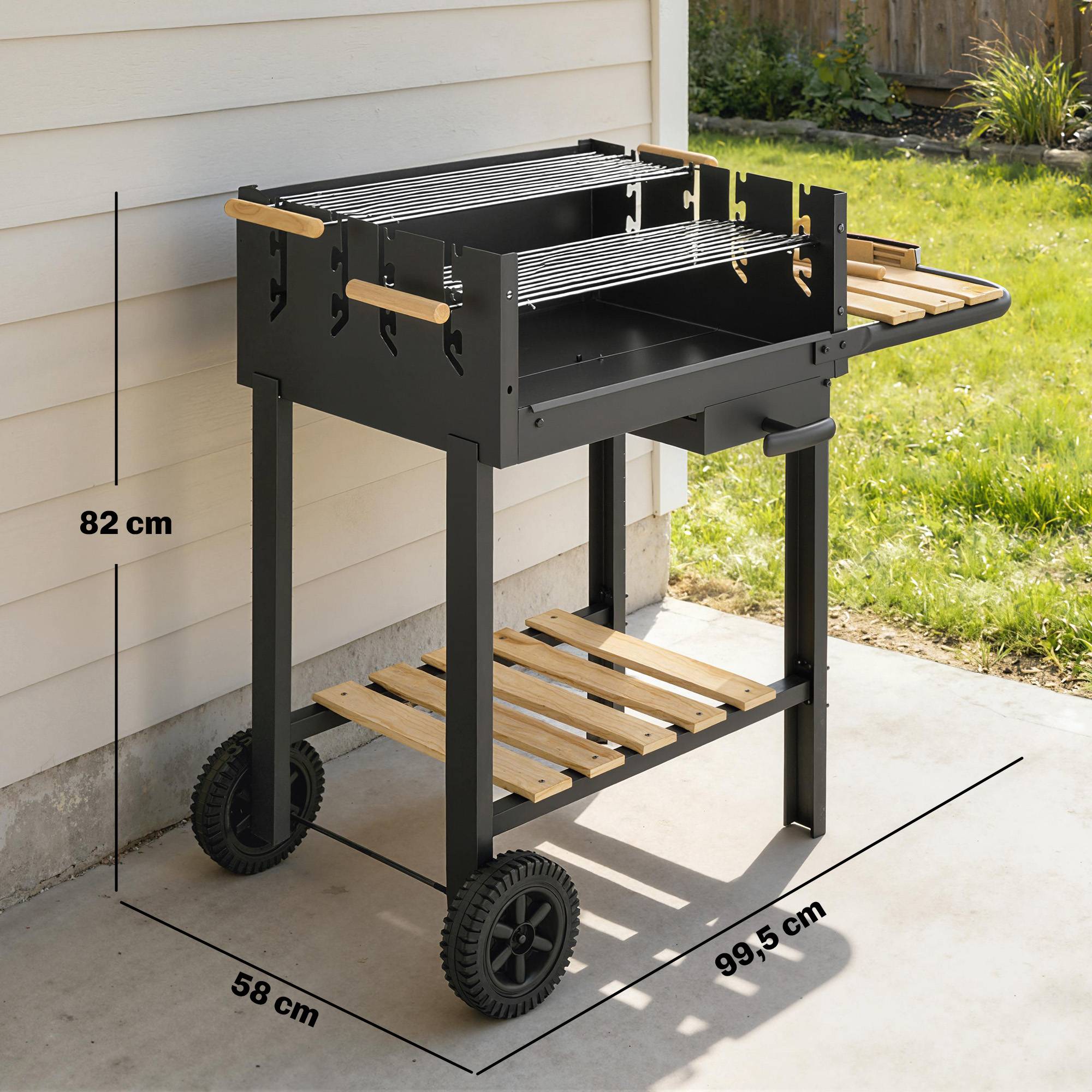 ComfortXL - Chariot barbecue charbon métal pour jardin grandes grilles réglables 100 cm noir - ComfortXL Outdoor Living - Image 5