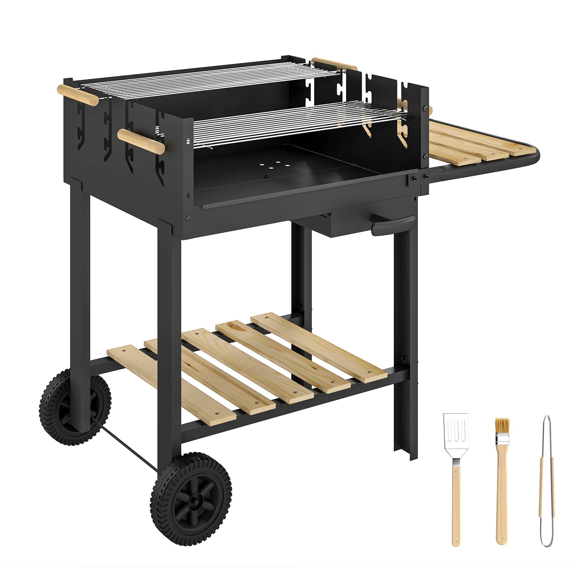 ComfortXL - Chariot barbecue charbon métal pour jardin grandes grilles réglables 100 cm noir - ComfortXL Outdoor Living - Image 2