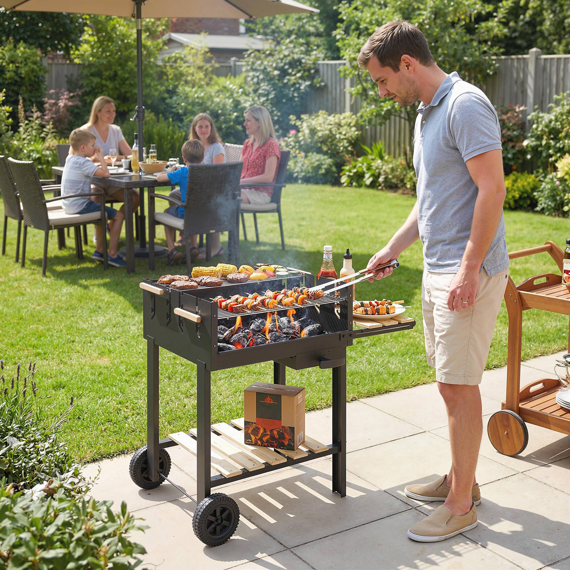 ComfortXL - Chariot barbecue charbon métal pour jardin grandes grilles réglables 100 cm noir - ComfortXL Outdoor Living - Image 4