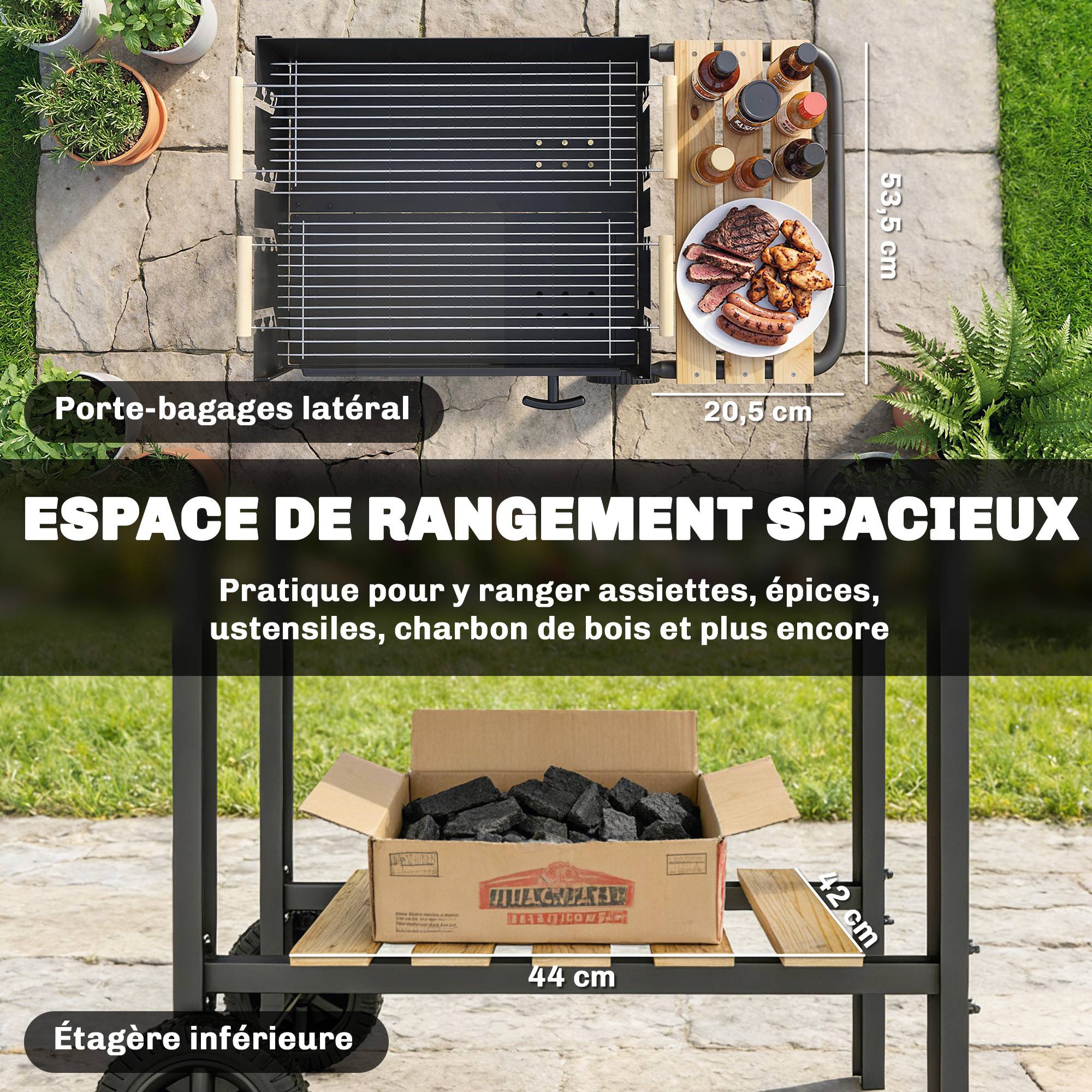 ComfortXL - Chariot barbecue charbon métal pour jardin grandes grilles réglables 100 cm noir - ComfortXL Outdoor Living - Image 8