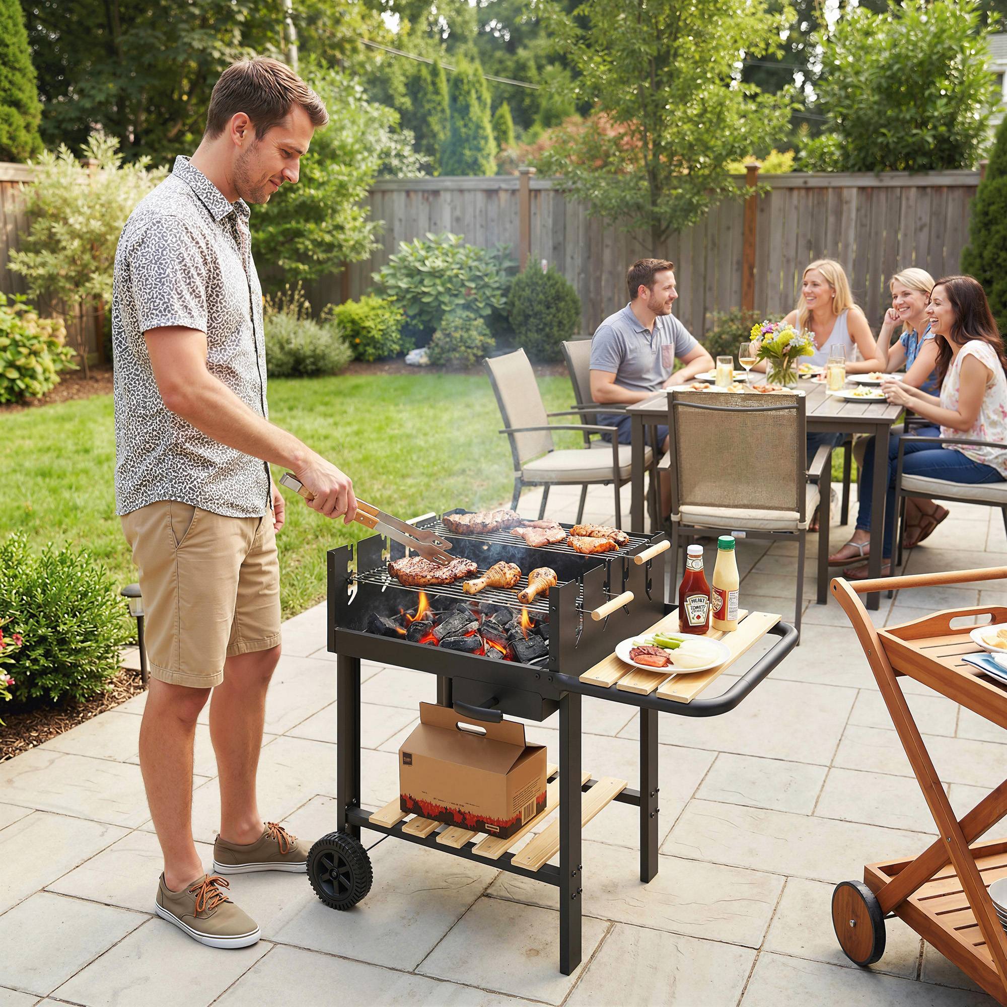 ComfortXL - Chariot barbecue charbon métal pour jardin grandes grilles réglables 100 cm noir - ComfortXL Outdoor Living - Image 3