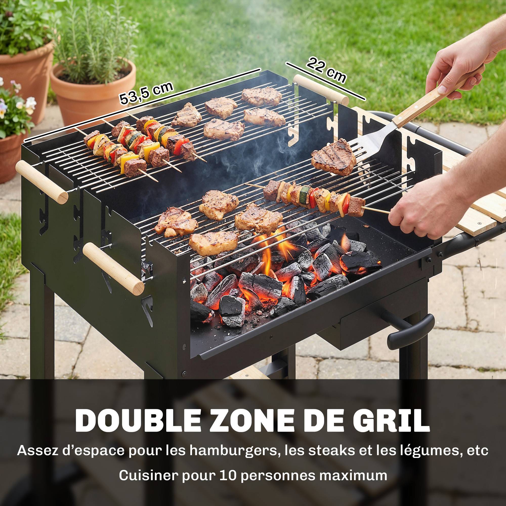 ComfortXL - Chariot barbecue charbon métal pour jardin grandes grilles réglables 100 cm noir - ComfortXL Outdoor Living - Image 6
