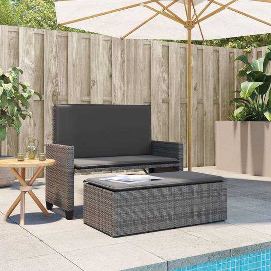 Canapé lit jardin modulable résine tressée tabouret coussins gris – ComfortXL Outdoor Living - Image 3