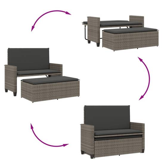 Canapé lit jardin modulable résine tressée tabouret coussins gris – ComfortXL Outdoor Living - Image 8