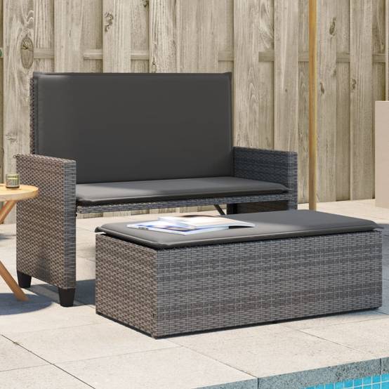 Canapé lit jardin modulable résine tressée tabouret coussins gris – ComfortXL Outdoor Living - Image 1